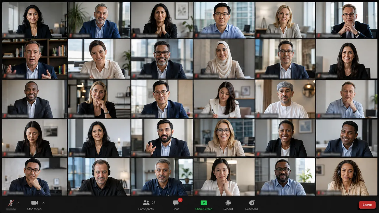 A live CLP cohort call in gallery view with participants from around the world